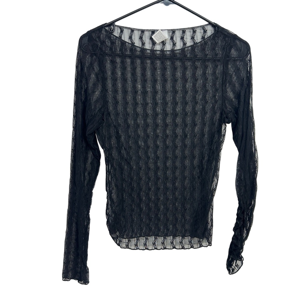 Y2K Sheer Lace Mesh Layering Top M Black Long Sleeve Fairy Grunge Coquette Goth